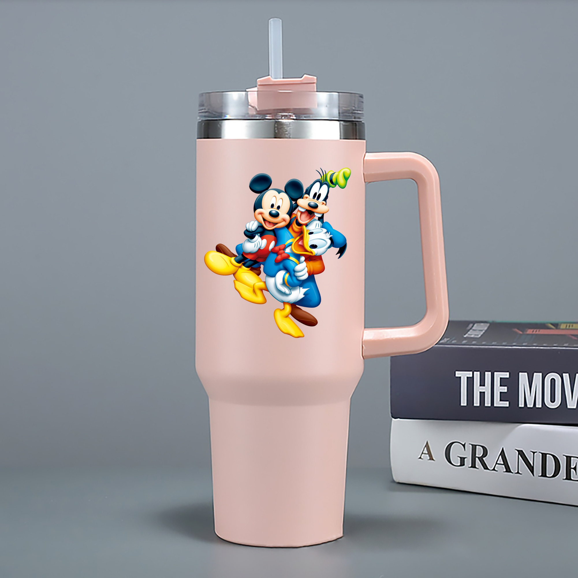（画像用） ミッキーマウス Mickey Mouse 1200mL車用タンブラー - クリスタルステッカー（プラスチックストロー付き）